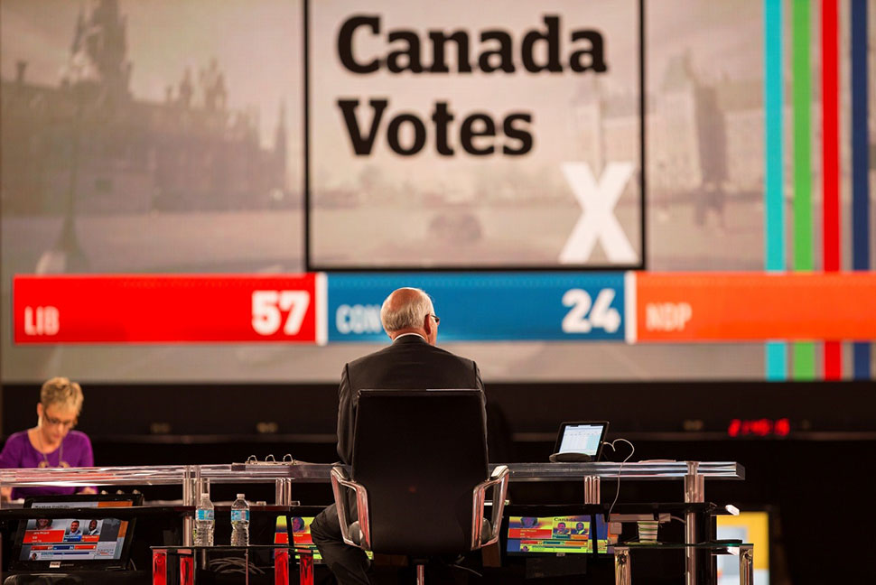 2015 federal election night coverage with Peter Mansbridge on CBC