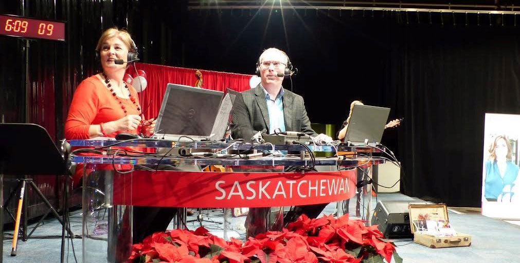 CBC Saskatchewan’s The Morning Edition host Sheila Coles and announcer Ted Deller during Comfort and Joy Open House